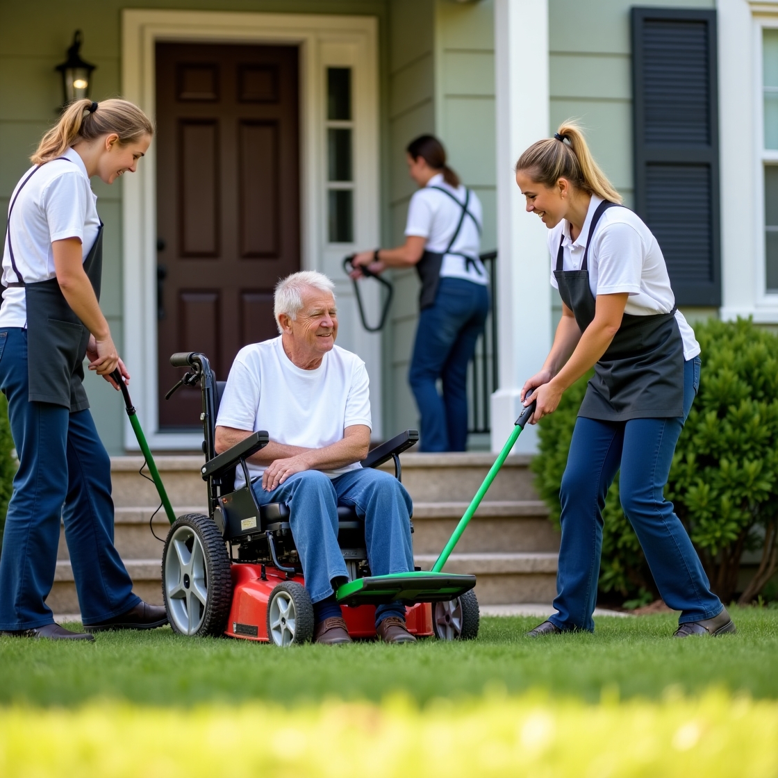 NDIS Home and Garden Maintenance group: smiling clients and team outside